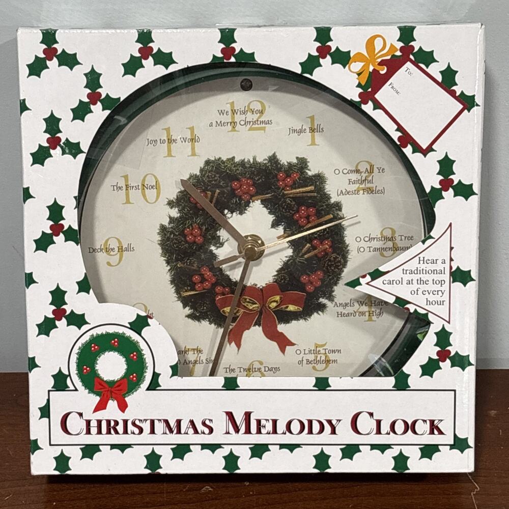 Feldstein & Assoc Musical Christmas Wreath Melody Wall Clock Carols Decor Tested